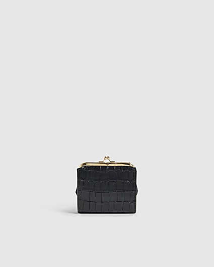 Black Croc Print Mini Frame Pouch