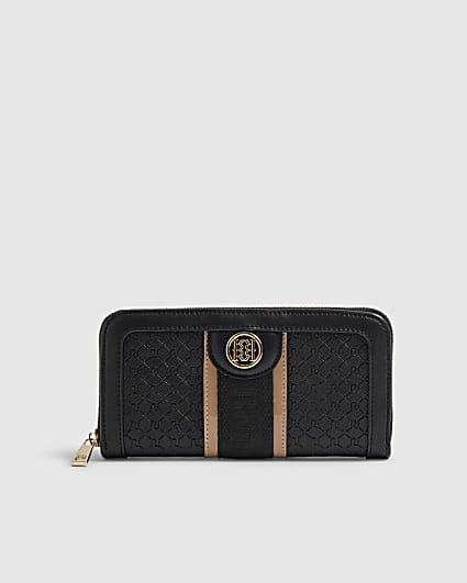 Black Monogram Embossed Zip Around Purse
