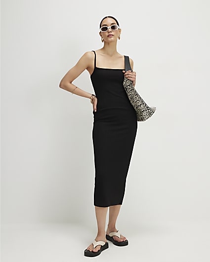 Black Cami Rib Midi Dress