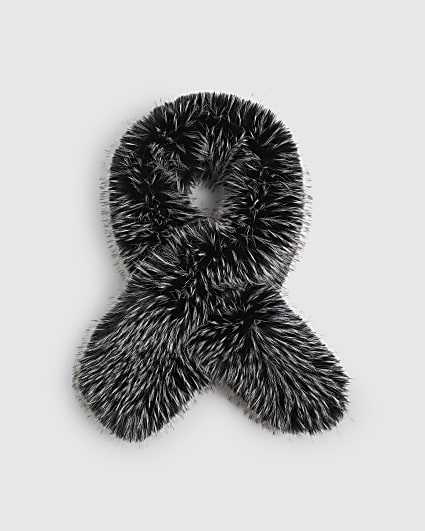 Black Tipped Long Faux Fur Scarf
