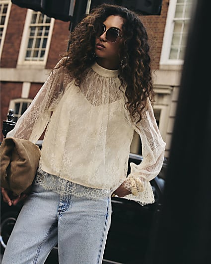 Cream Lace Pussybow Blouse