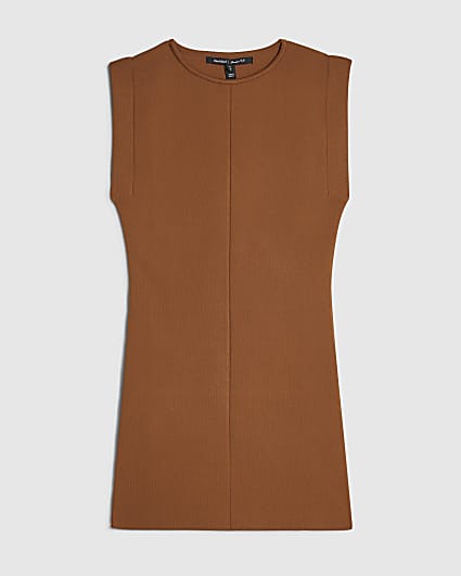 Petite Brown Knit Fitted Dress