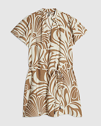 Petite Beige Abstract Print Mini Dress