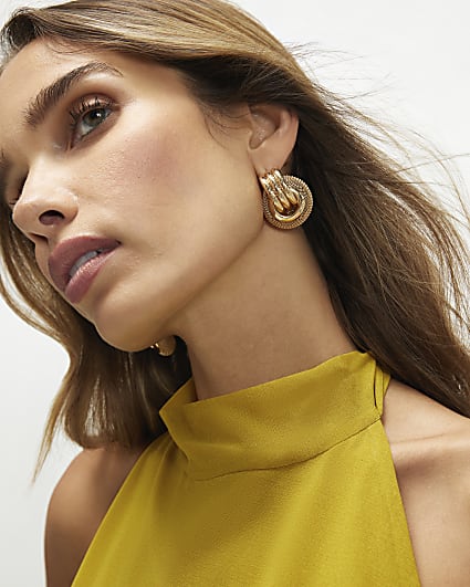 Gold Mesh Link Stud Errings