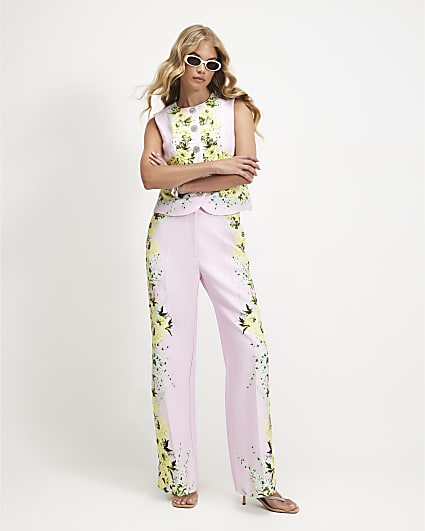 Pink Floral Slim Trousers