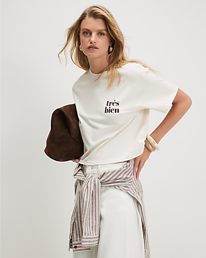 Cream Cotton Tres Bien Boxy T-Shirt