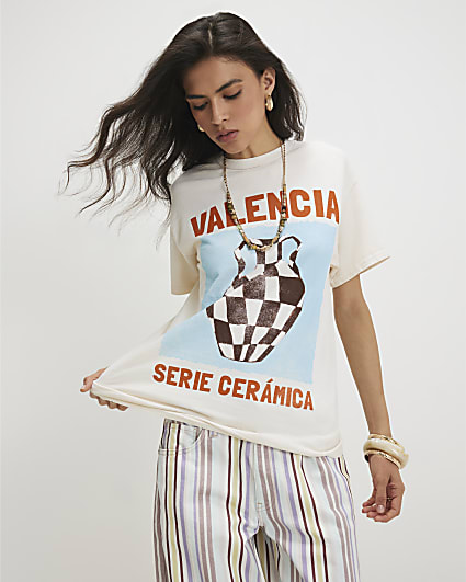 Cream Cotton Valencia Boyfriend Fit T-Shirt