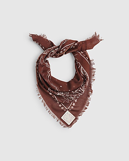 Burgundy Bandana Print Fringe Scarf