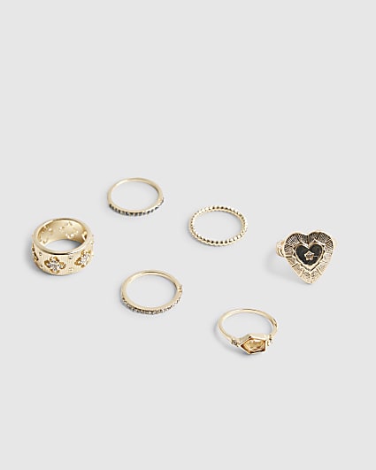 Gold Heart And Rhinestone Ring Pack