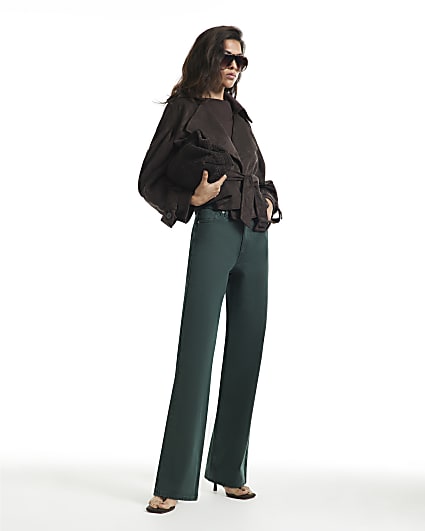Green High Waist Relaxed Straight Jeans