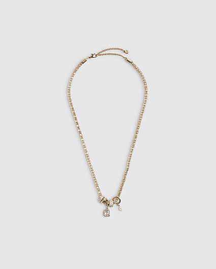 Gold Diamond Simulant Beaded Charm Necklace