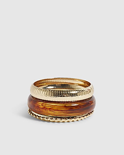 Gold And Brown Resin Bangles Set