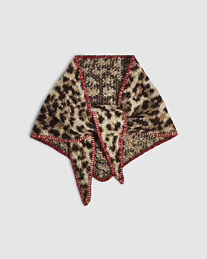 Brown Leopard Print Triangle Scarf