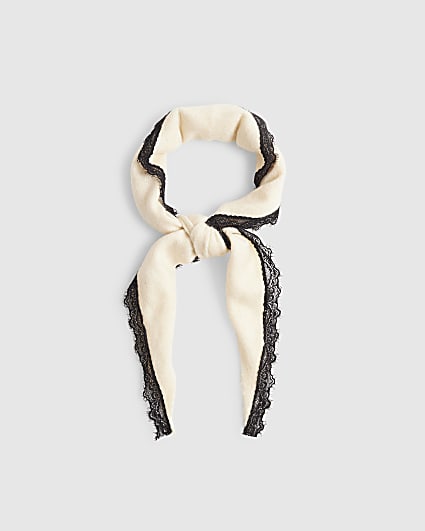 Cream Knitted Lace Trim Scarf