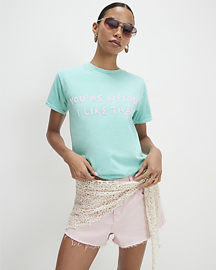 Green Cotton You're Weird Graphic T-Shirt