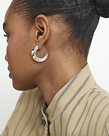 Silver Chunky Twist Hoop Earrings