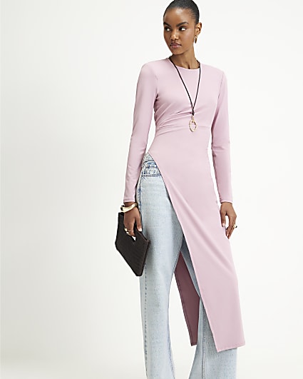 Pink Shoulder Pad Long Asymmetric Top