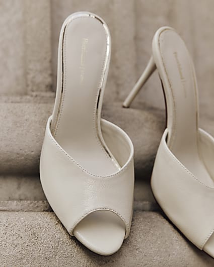 Cream Mule Heeled Sandals