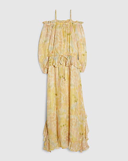 Petite Yellow Metallic Tie Dye Maxi Dress
