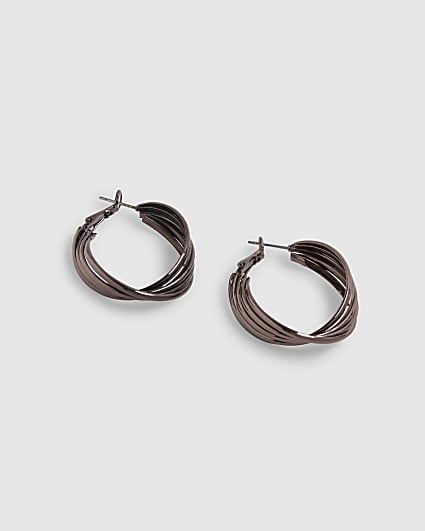Brown Twist Hoop Earrings