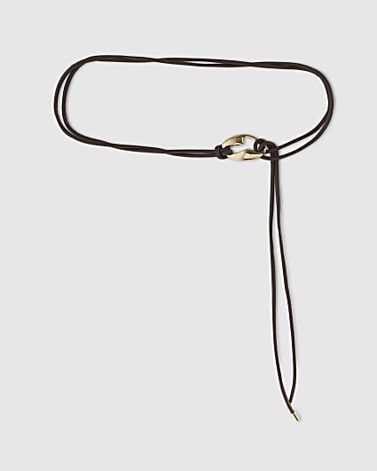 Brown Faux Leather Thin Belt