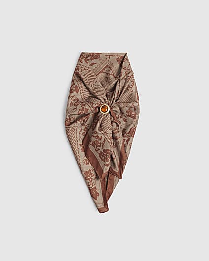 Brown Print Long Scarf
