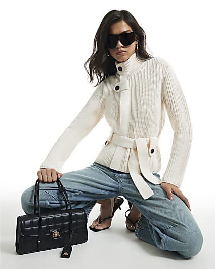 Cream Tie Rib Cardigan