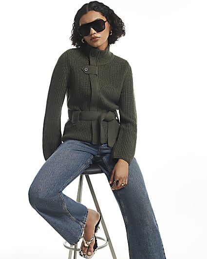 Green Tie Rib Cardigan