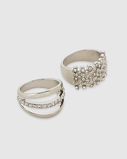 Silver Diamante Ring 2 Pack