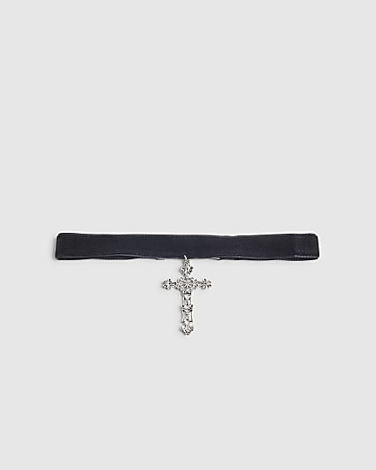 Black Velvet Cross Choker Necklace