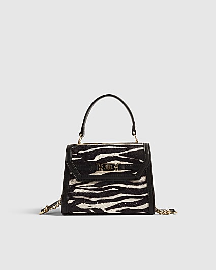 Black Zebra Diamante Tote Crossbody Bag