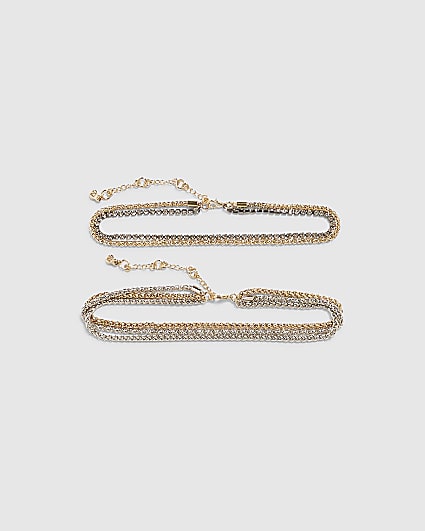 Gold Chevron Chocker Necklace 2 Pack