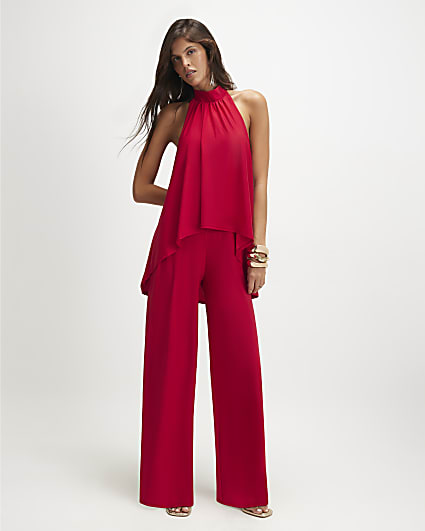 Red Halter Neck Jumpsuit