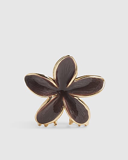 Brown Enamel Flower Hair Claw Clip