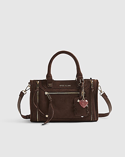 Brown Faux Suede Zip Panel Tote Bag