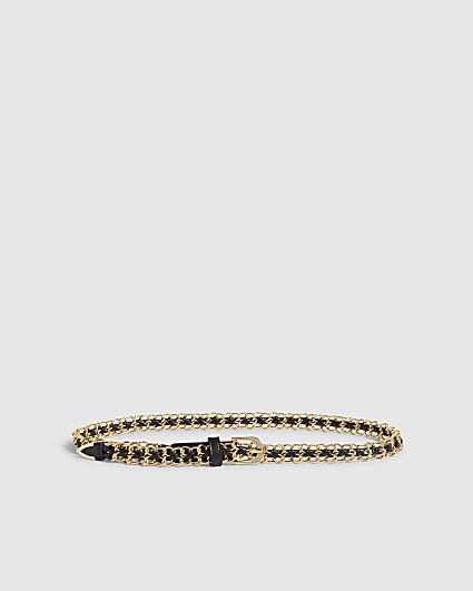 Black Faux Leather Skinny Chain Belt