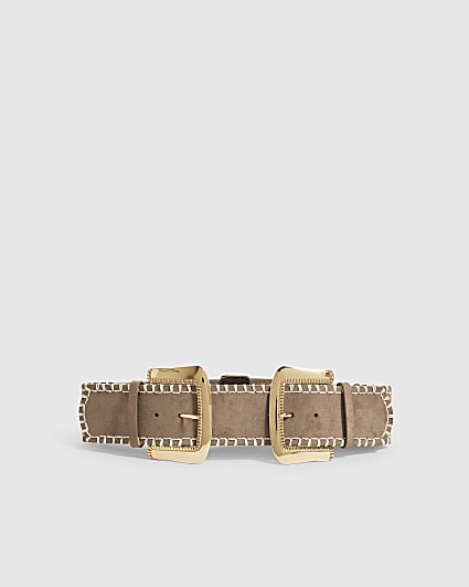Beige Faux Suede Chunky Belt