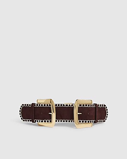 Burgundy Faux Suede Chunky Belt