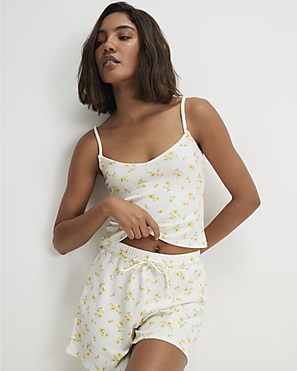 White Floral Cami Top And Shorts Set