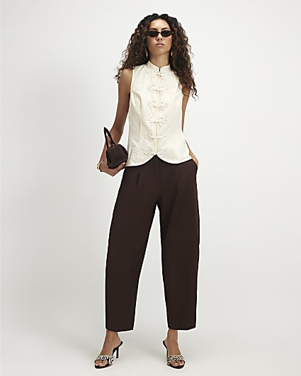 Brown Drapey Barrel Leg Trousers