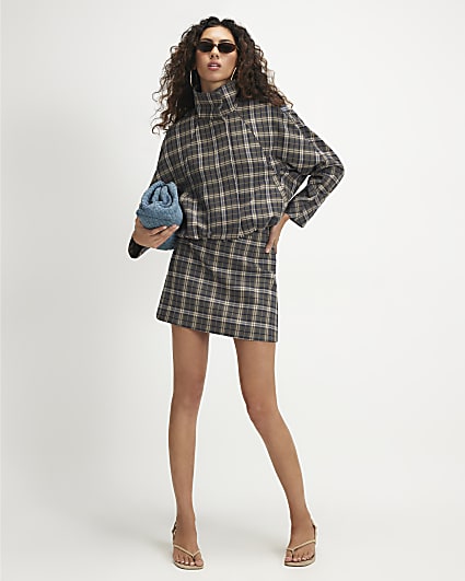 Green Check A-line Mini Skirt