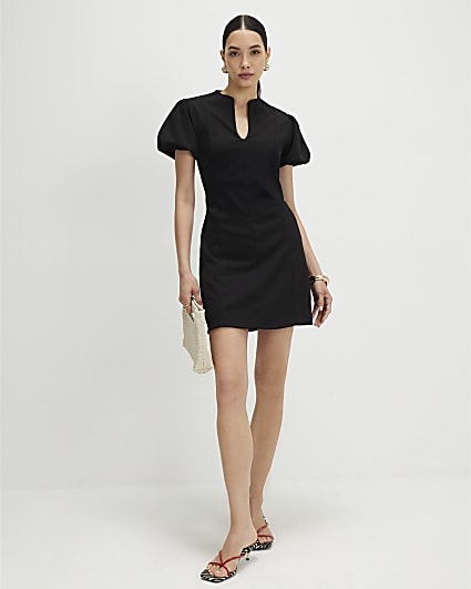 Black Puff Sleeve Mini Dress
