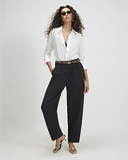 Brown Pleat Barrel Leg Trousers