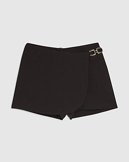 Petite Brown Buckle Wrap Skort