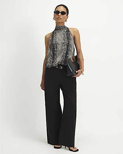 Petite Brown Belted Slim Leg Trousers