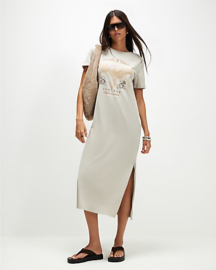 Cream Cotton World Tour Midi T-Shirt Dress