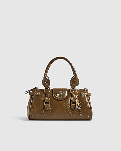 Khaki Medium Front Buckle Charm Tote Bag