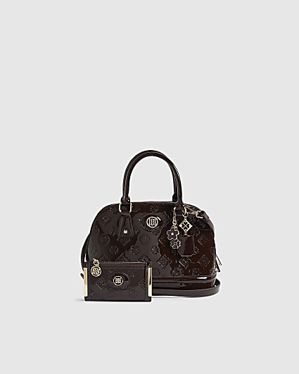 Burgundy Patent Embossed Kettle Bundle Bag