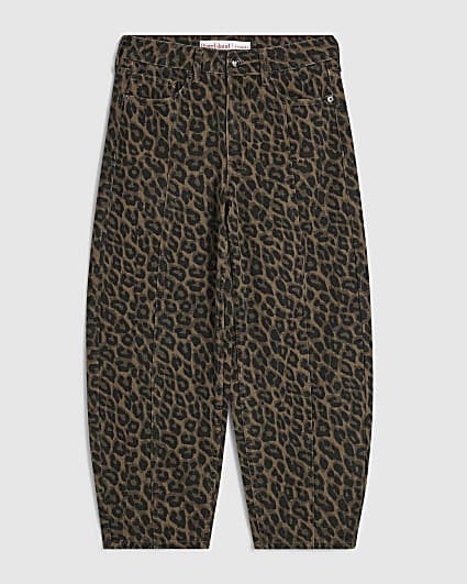 Petite Brown Leopard Print Barrel Leg Jeans