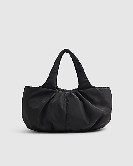 Black Ruched Tote Bag